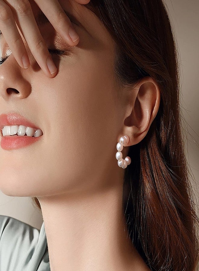 Gacimy Pearl Hoop Earrings for Women with 925 Sterling Silver Post, 5mm Thick Chunky Pearl Earrings For Women 14K Gold Plated, 20mm Small Pearl Hoops - Image 2
